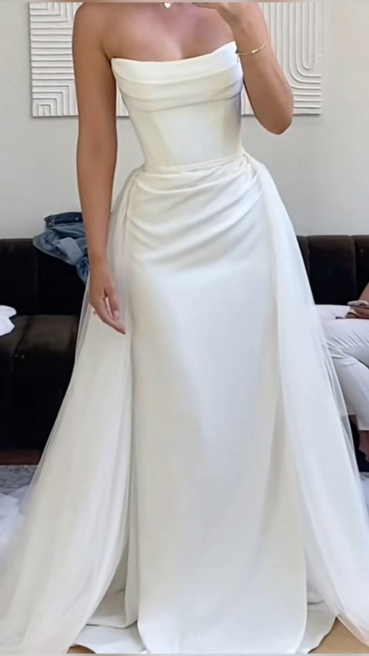 White Strapless Long Wedding Dress Princess Bridal Gown       fg7380