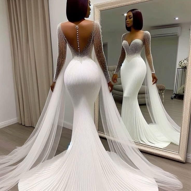 White Mermaid Long Elegant Wedding Dresses Princess Bridal Gown       fg7370