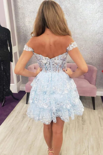 2023 New Style Luxury Sequin Lace Homecoming Dresses Off The Shoulder Mini Party Dress