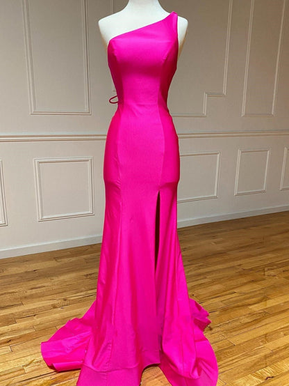 Pink Mermaid One Shoulder Long Prom Dress