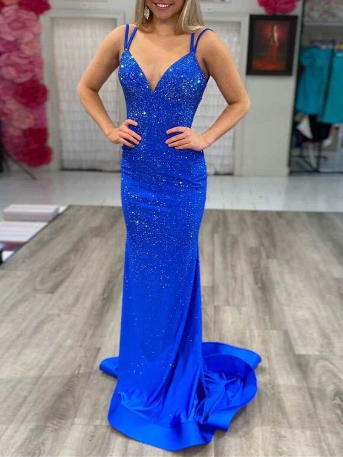 Marlee |Mermaid V Neck Beaded Jersey Prom Dress