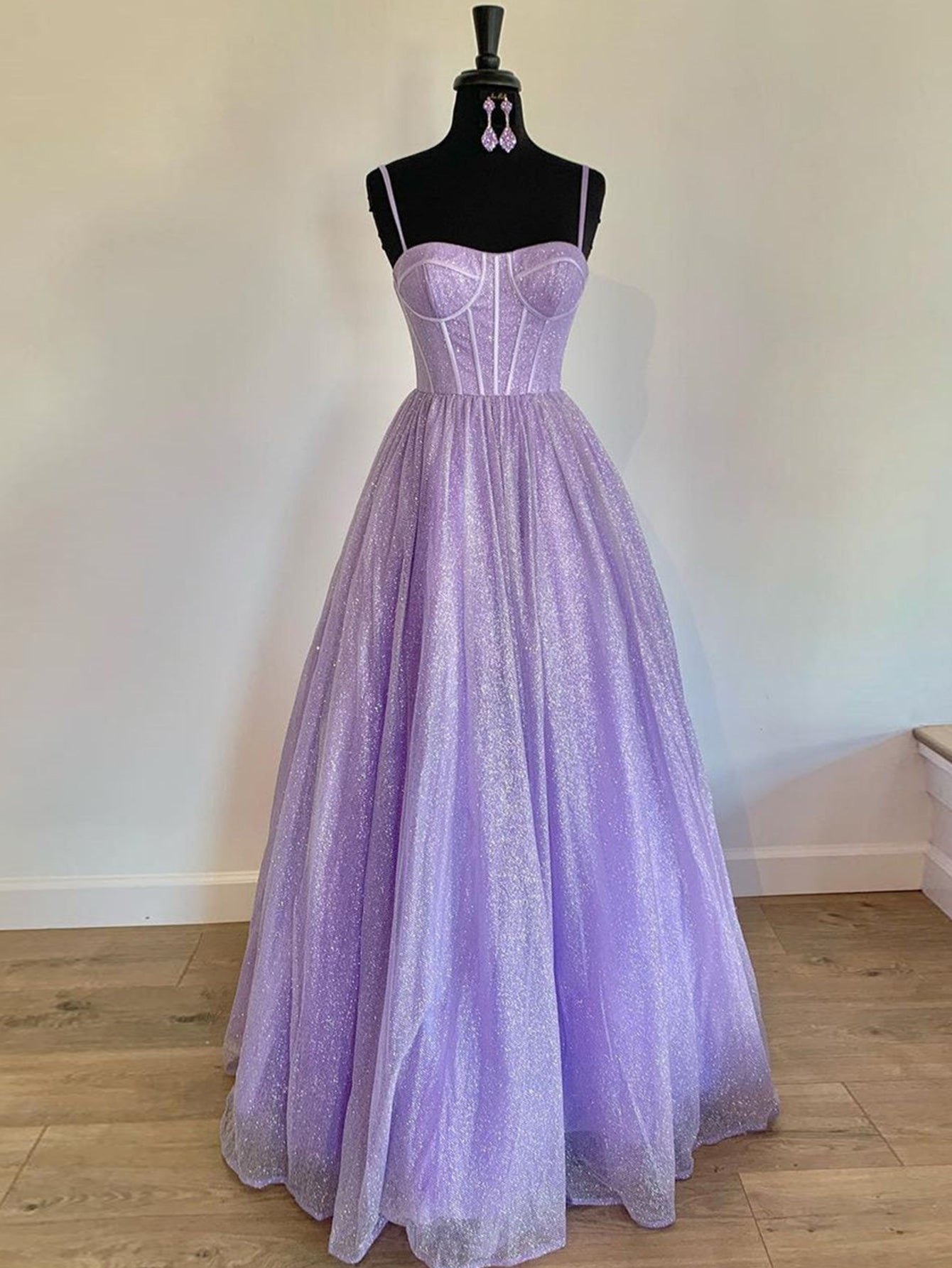 Julissa |A Line Glitter Tulle Prom Dress with Pockets