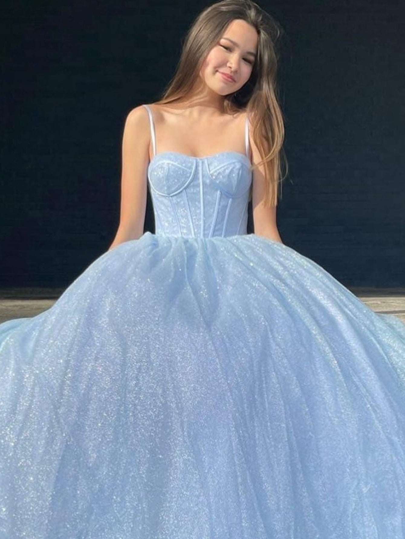 Julissa |A Line Glitter Tulle Prom Dress with Pockets