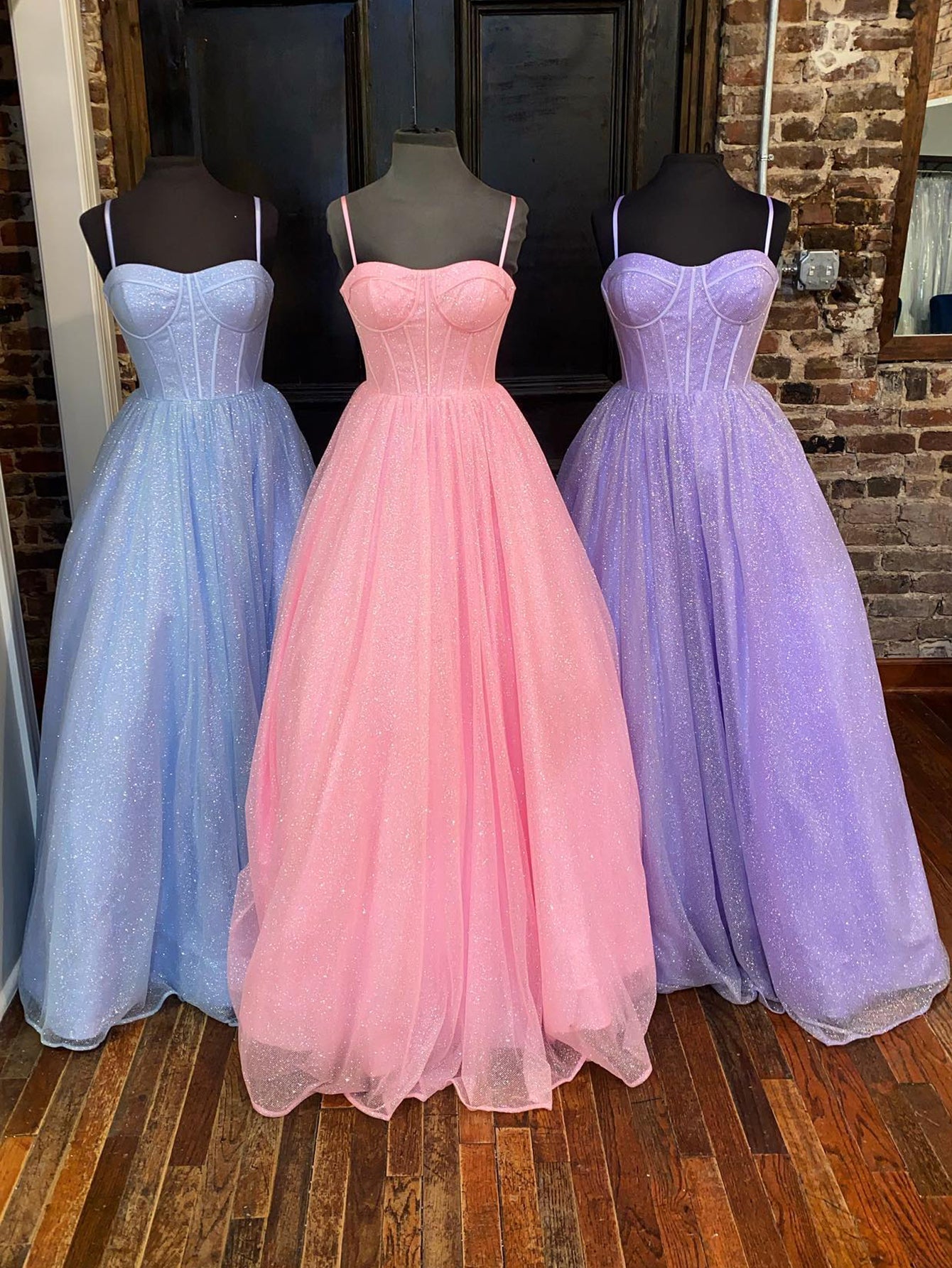 Julissa |A Line Glitter Tulle Prom Dress with Pockets