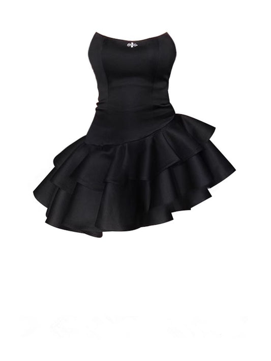 Strapless Black Satin Homecoming Dress 21st Birthday Outfit    fg7120