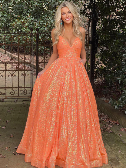 Hayden |A-line V Neck Sequins Long Prom Dress