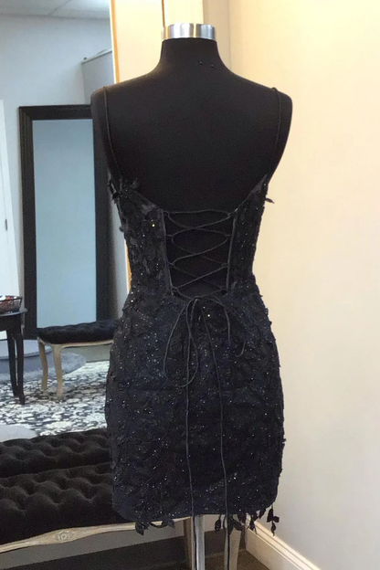 Sparkly Black Corset Lace Tight Short Homecoming Dress     fg6311