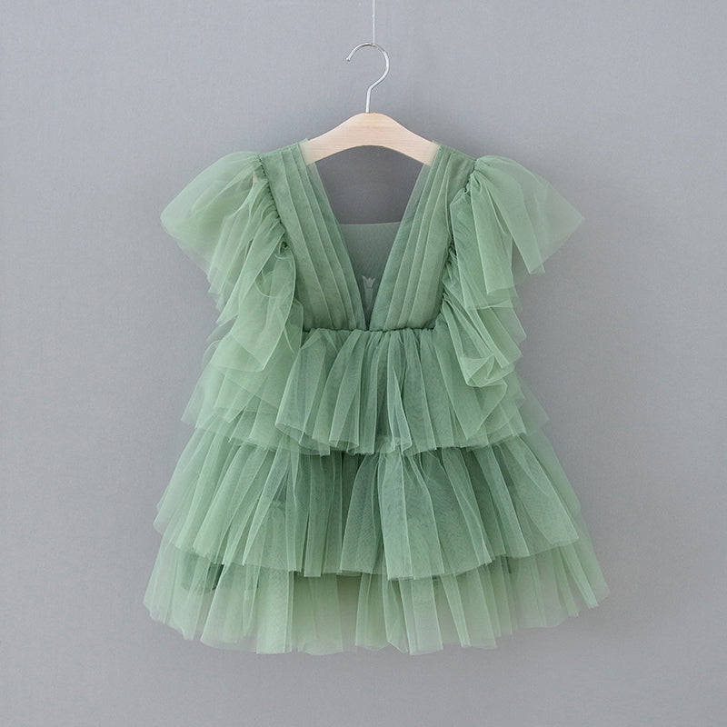 Enchanted Garden Fairy Elegant Tulle Green Flower Girl Dress