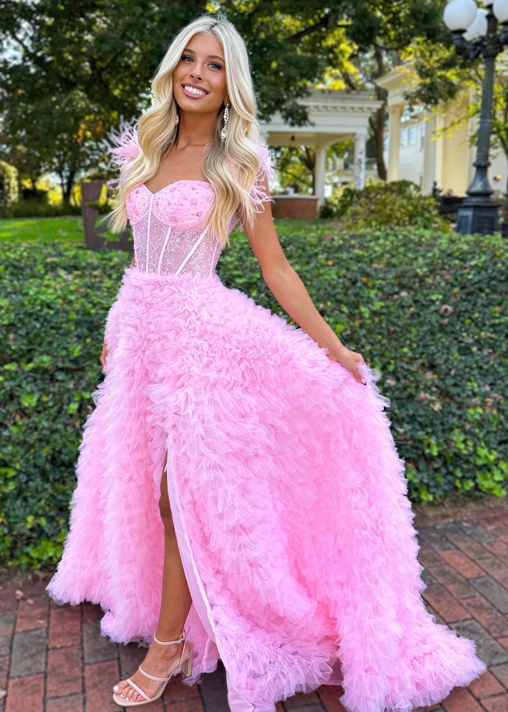 Ingrid |A Line Sweetheart Tiered Tulle Long Prom Dress With Slit