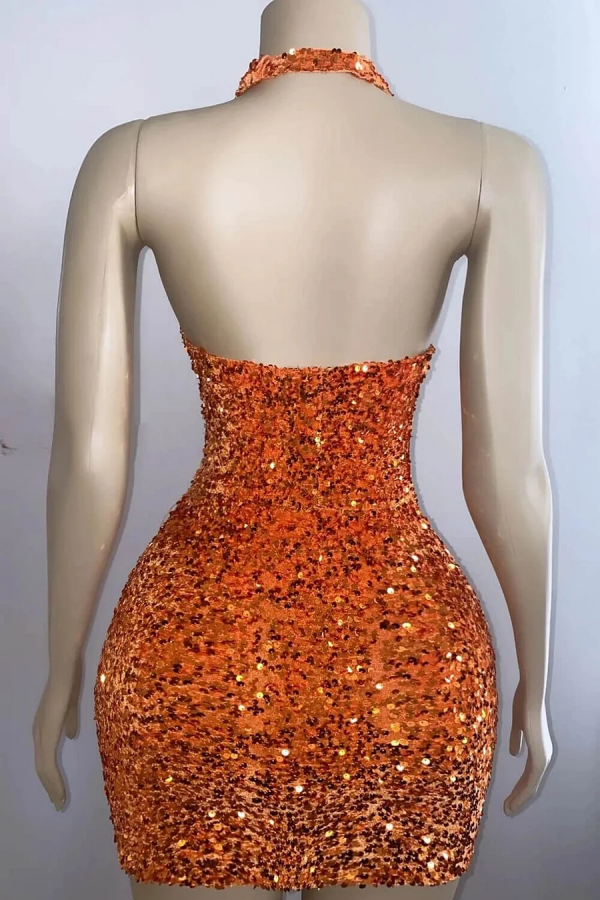 Charming Halter V-neck Backless Sequins Sparkly Homecoming Dress      fg6197