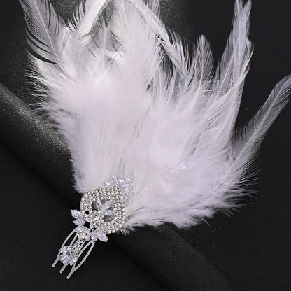 Vintage Elegant Feather Rhinestone Comb Headpiece