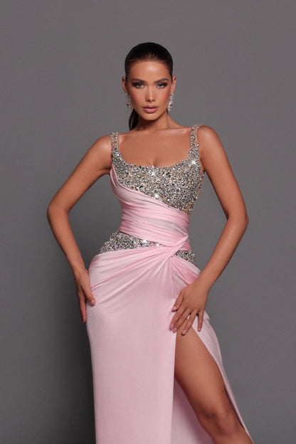 Blushing Pink Beaded Split Prom Dress ZT0295