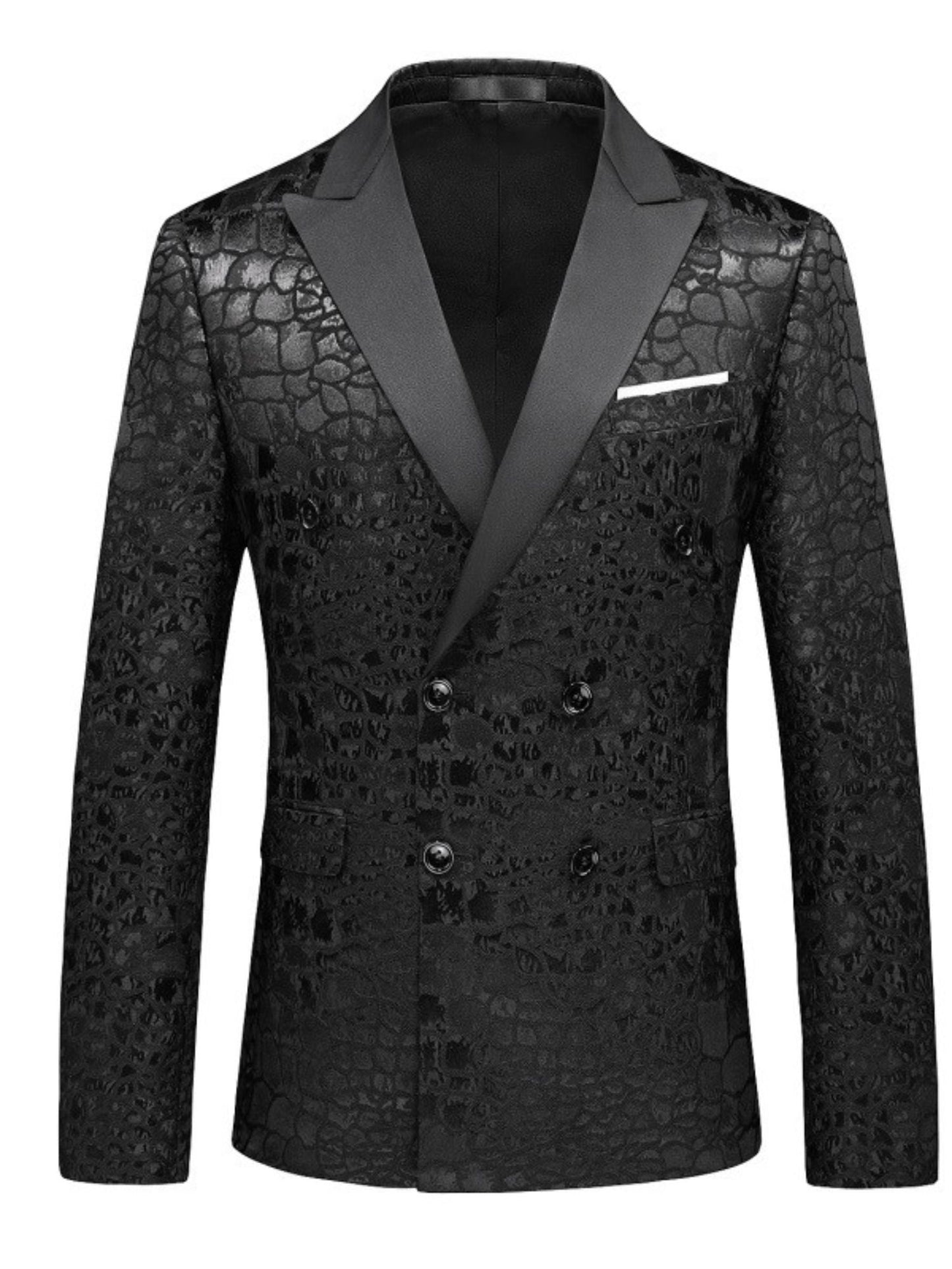 Men's Tailored Fit Black Simple Printed Floral Vintage Wedding Suit