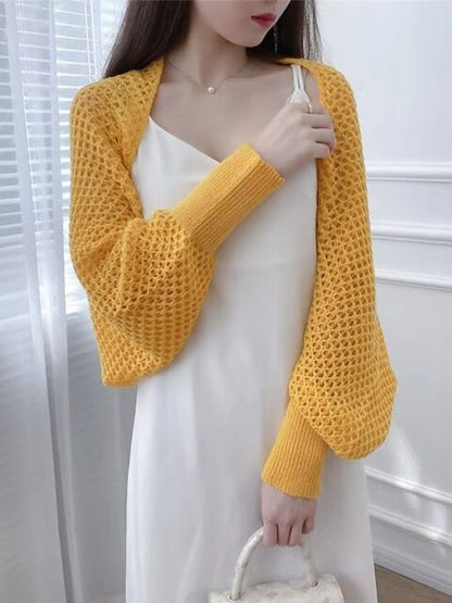 Women's Wrap Bolero Casual Long Sleeves Knitwear with Pure Color