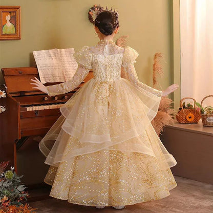 Long Sleeves A-Line/Princess Floor Length Girl Party Dress with Rhinestone Appliques