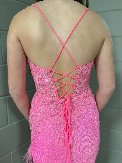 Arlette | Pink Mermaid V Neck Backless Tight Long Prom Dress With Slit