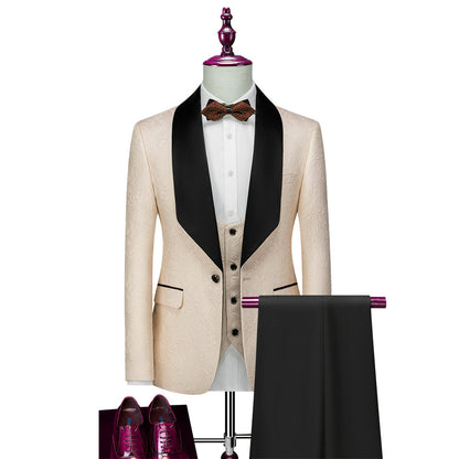 Champagne Pink Red White Black Men's Tailored Fit Single Breasted One-button 3 Pieces Patterned Wedding Suits