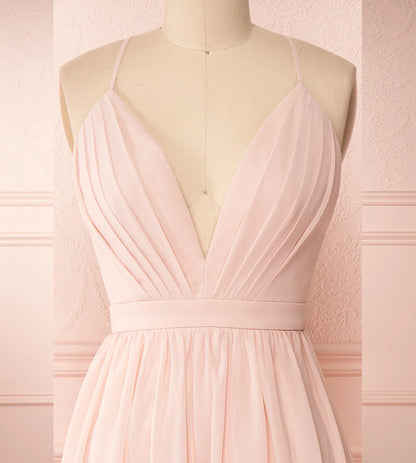 Pink v neck chiffon short prom dress  8178