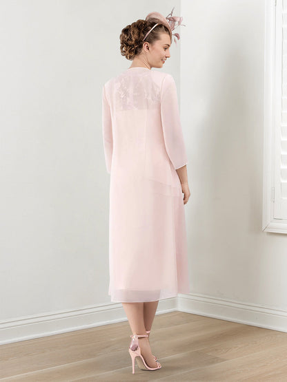 Sheath/Column Round Neck Mother of the Bride Dresses with Applique & Jacket