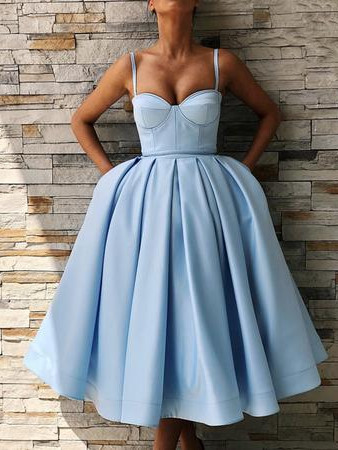 Spaghetti-Straps Sweetheart Knee-Length Homecoming Dress gh796