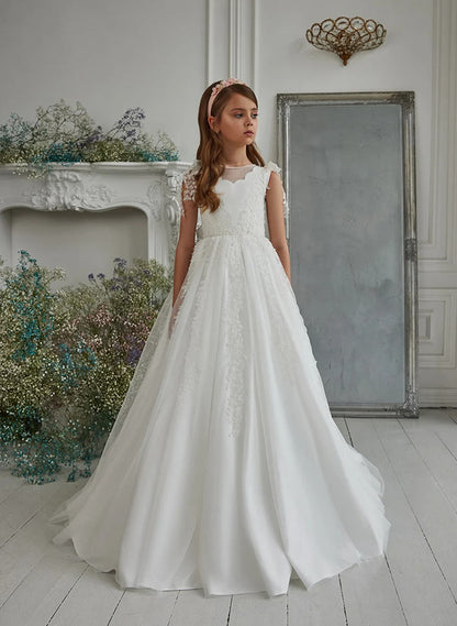 A-Line/Princess Tulle Flower Girl Dresses with Applique & Beading