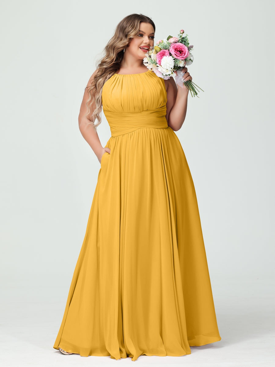 A-Line/Princess Spaghetti Straps Sleeveless Plus Size Bridesmaid Dresses with Pockets