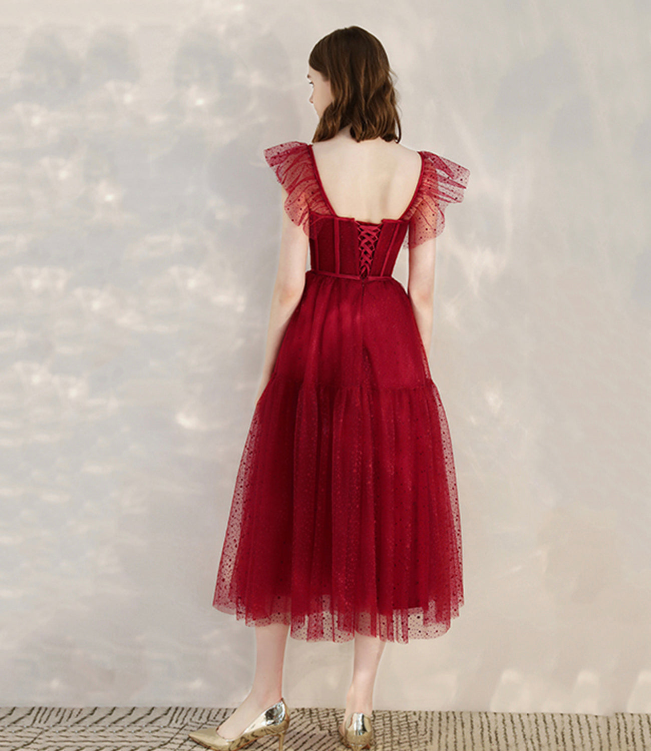 Red tulle short A line prom dress cocktail dress  10399