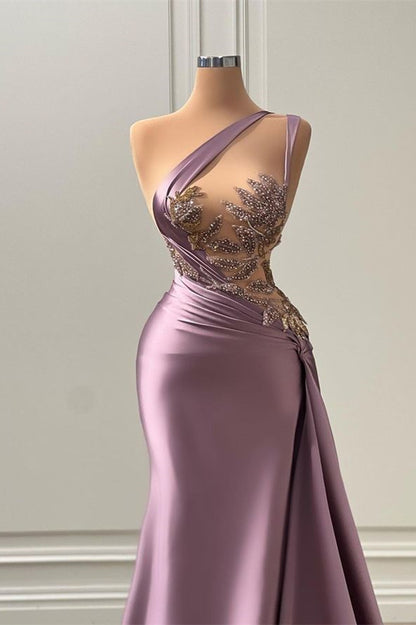 Purple Long Prom Dress Sleeveless Strapless with Pleated Beadings  ED0581