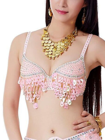 Belly Dancewear Rhinestone Sequin Sleeveless Spaghetti Bra