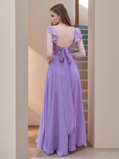 A Line/Princess Square Neck Sleeveless Floor-Length Bridesmaid Dresses with Ruffles