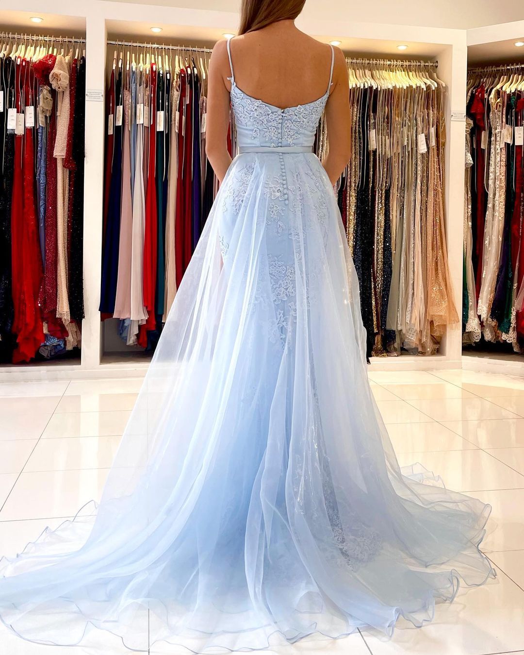 Sky Blue Lace Prom Dress Mermaid PD0103