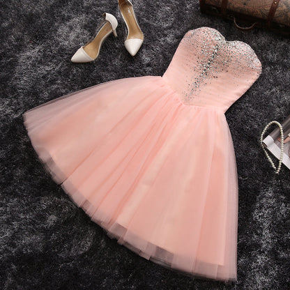 Sweetheart A-line pink strapless short prom dress,homecoming dress  7599