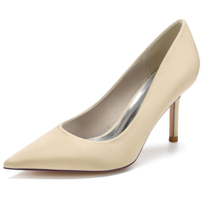 Women's Wedding Silk Satin Stiletto Heel Pointed Toe Minimalist Bridal Shoes