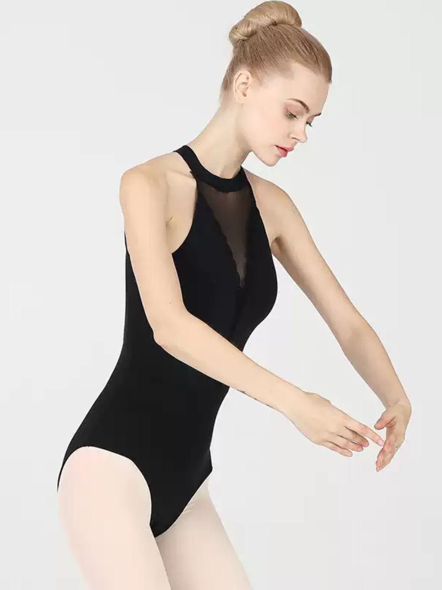 Black Dance Basic Training Ballet Halter Sleeveless Onesie with Open Back