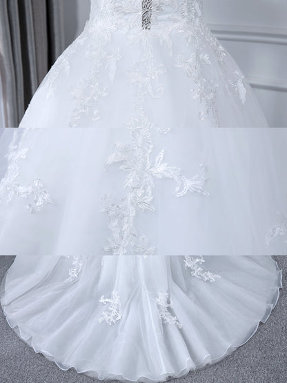 A-Line/Princess Tulle Sheer Neck Long Sleeves Wedding Dresses with Lace Appliques