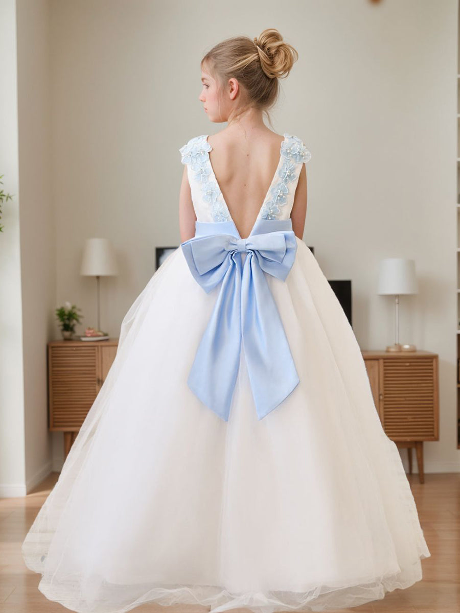 Ball-Gown/Princess 3d Flower Tulle Floor-length Ivory Flower Girl Dress