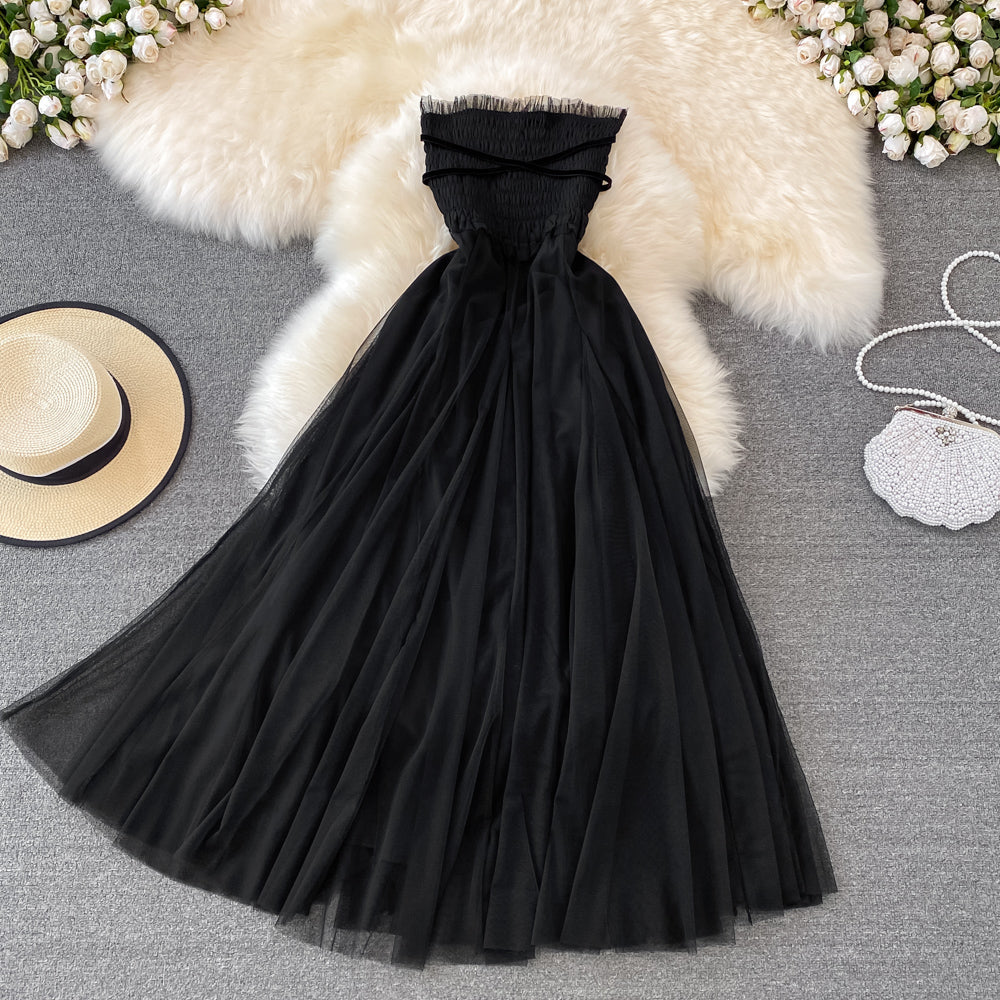 Black Tulle Off Shoulder Dress Fashion Girl Dress  10755