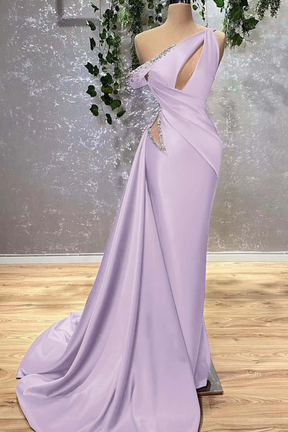 Lilac Off-The-Shoulder Sleeveless Mermaid Prom Dress With Rhinstone ED0369