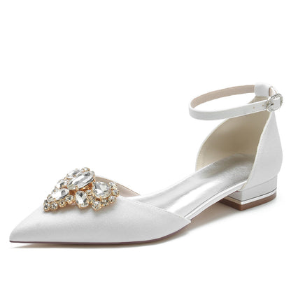 Women's Wedding Shoes Glitter Imitation Diamond Low Closed Toe Buckle Bridal Shoes