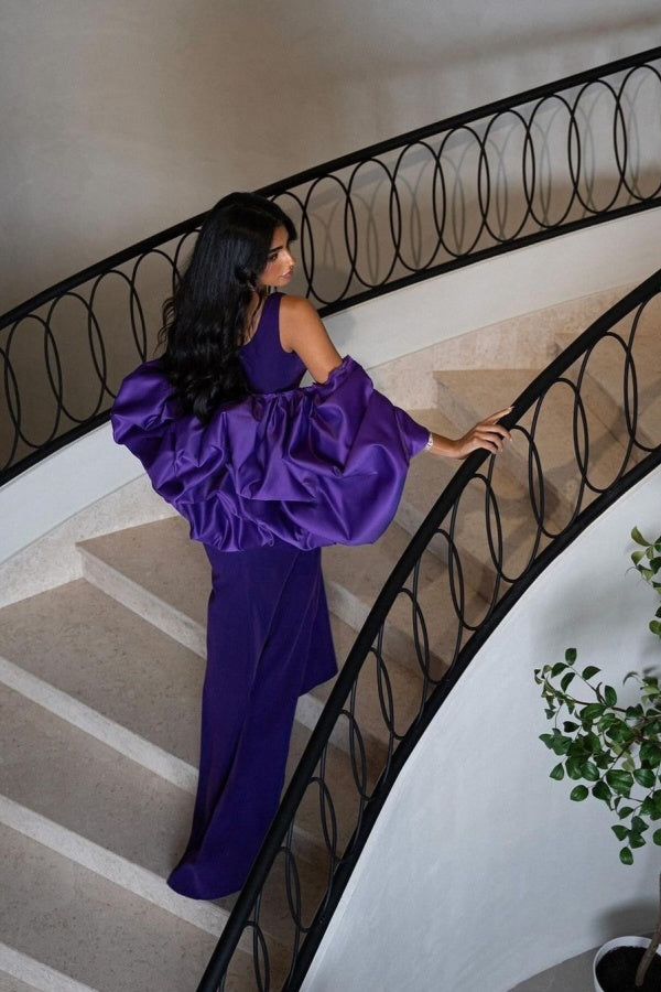 Deep Purple Square-Neck Prom Dress With Circle Shawl ZT0215