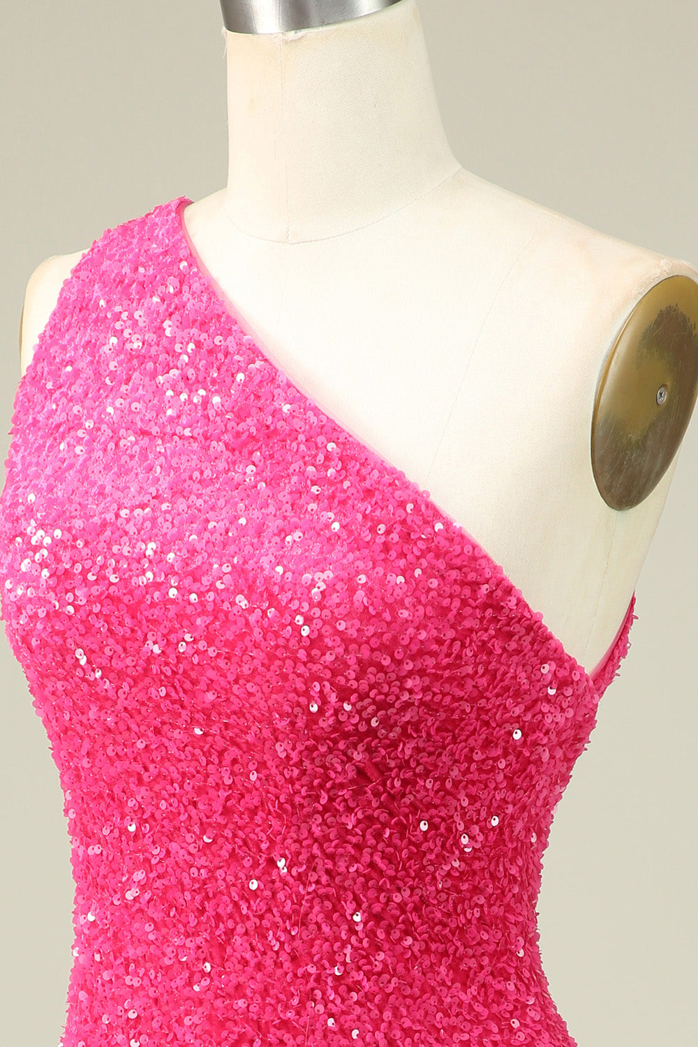 Bling Sheath One Shoulder Fuchsia Sequins Short Homecoming Dress