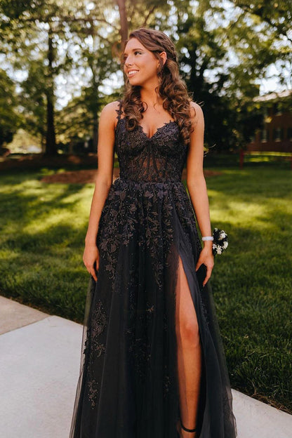 Mariana |A-line Sweetheart Lace Tulle Prom Dress with Slit