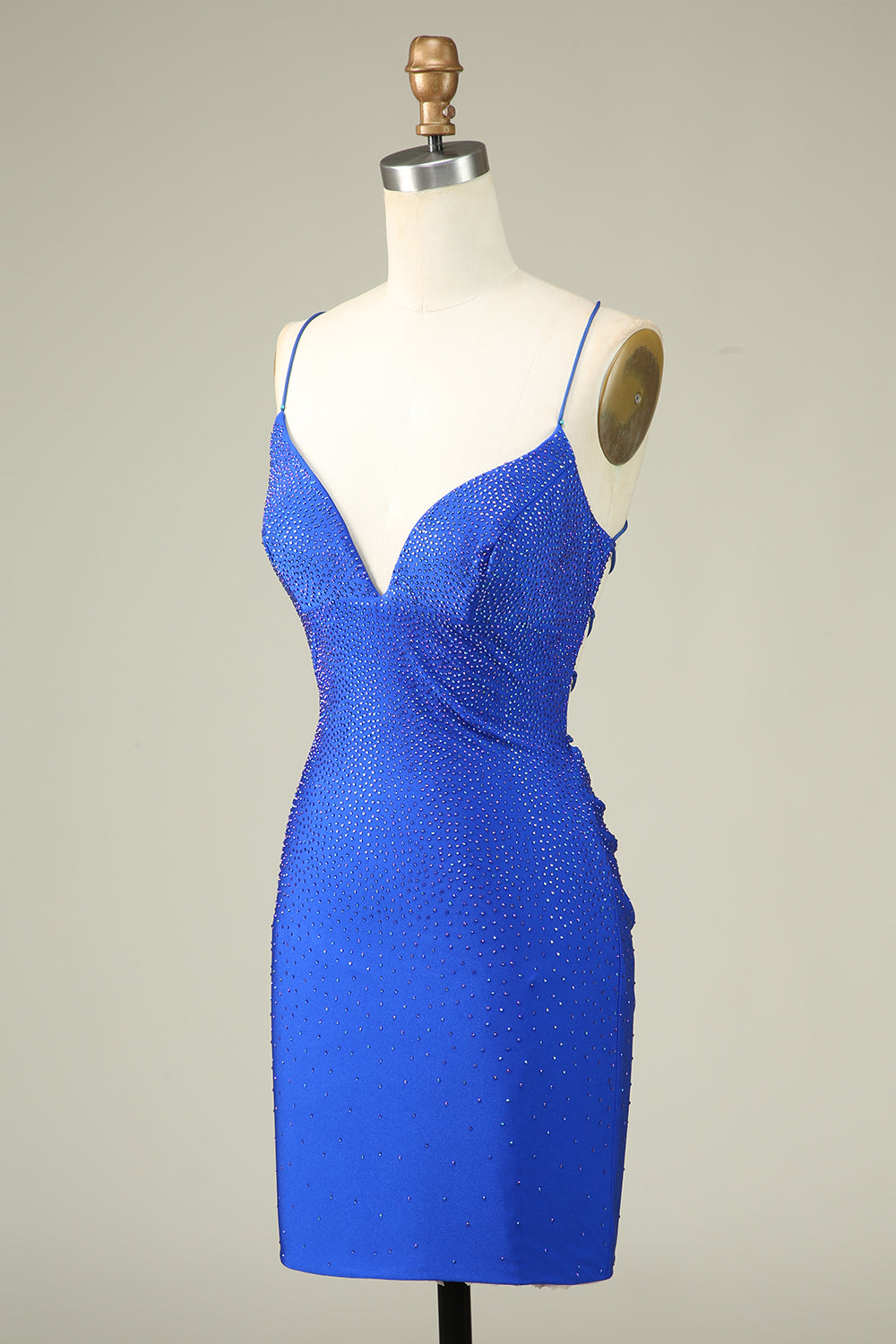 Sexy V Neck Blue Spaghetti Straps Homecoming Dress With Beading