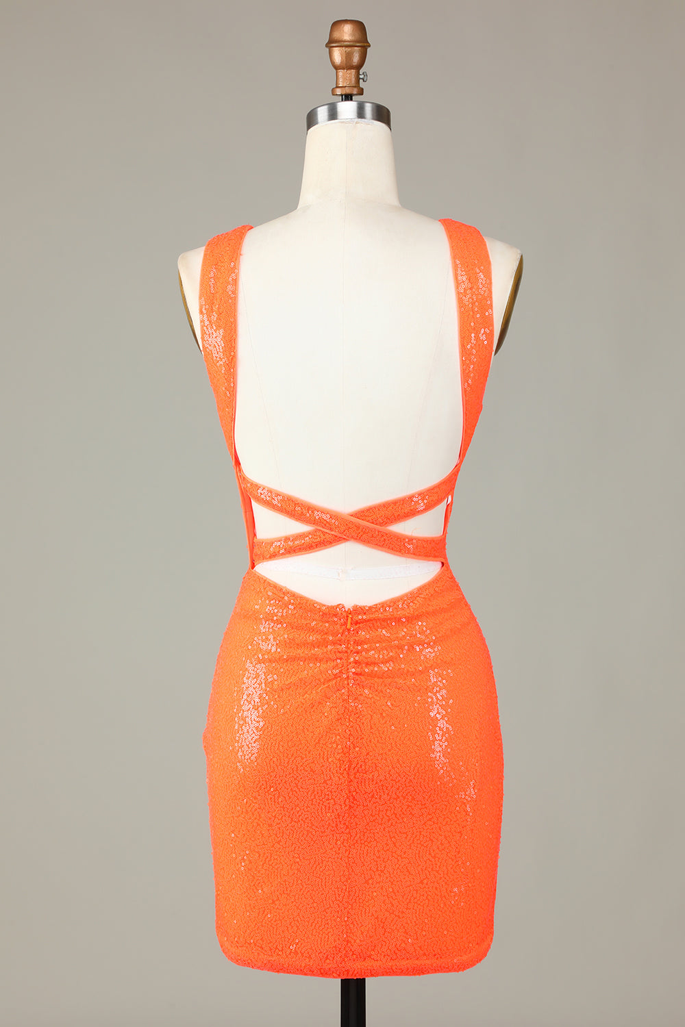 Glitter Orange Halter Backless Sequins Tight Homecoming Dress