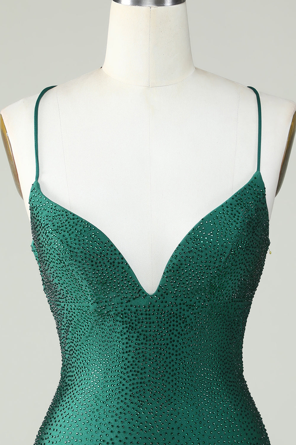 Elegant Sheath Spaghetti Straps Dark Green Short Homecoming Dress with Beading