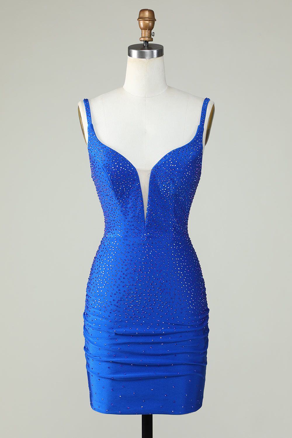 Deep V Neck Royal Blue Short Tight Homecoming Dress with Beading