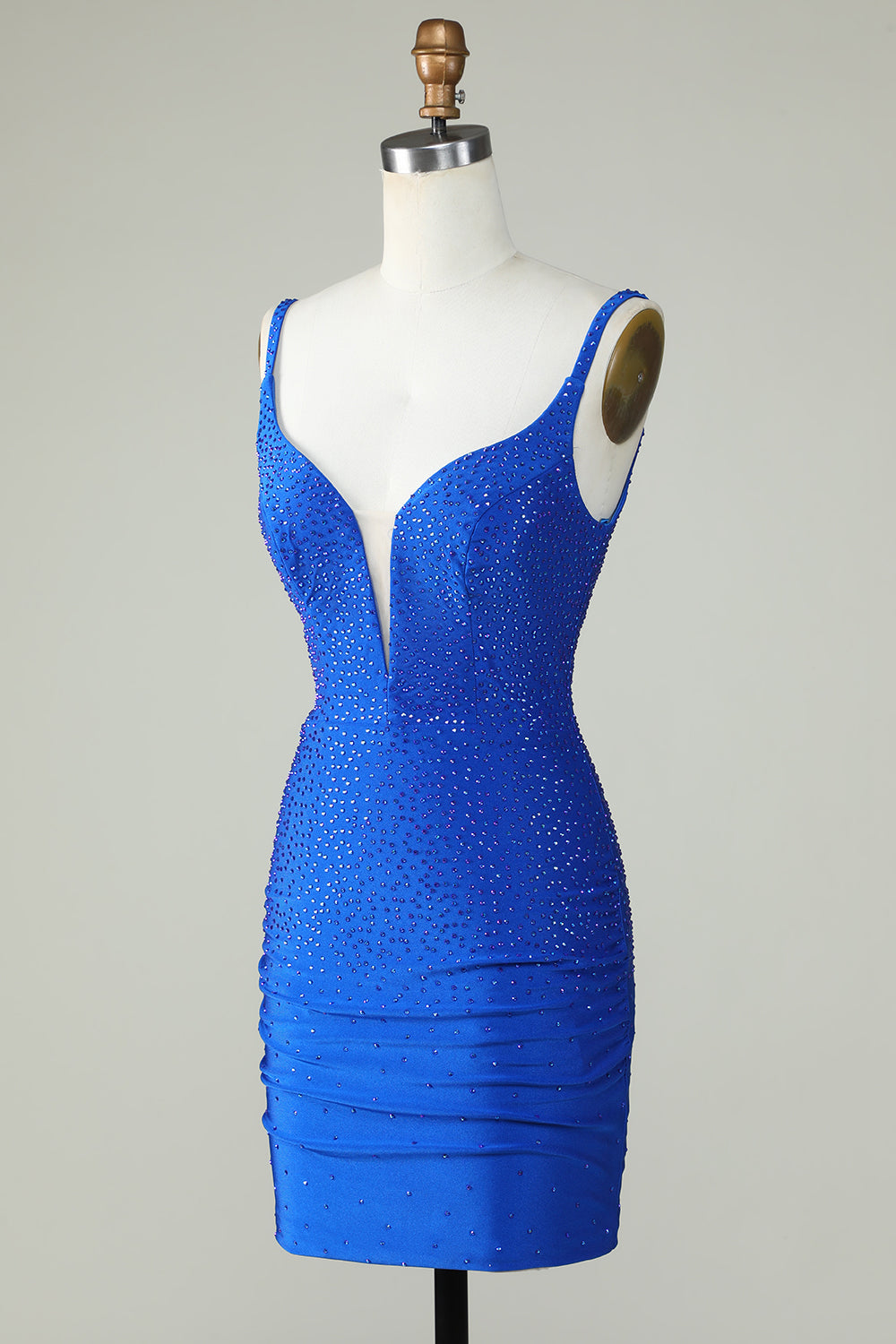 Deep V Neck Royal Blue Short Tight Homecoming Dress with Beading