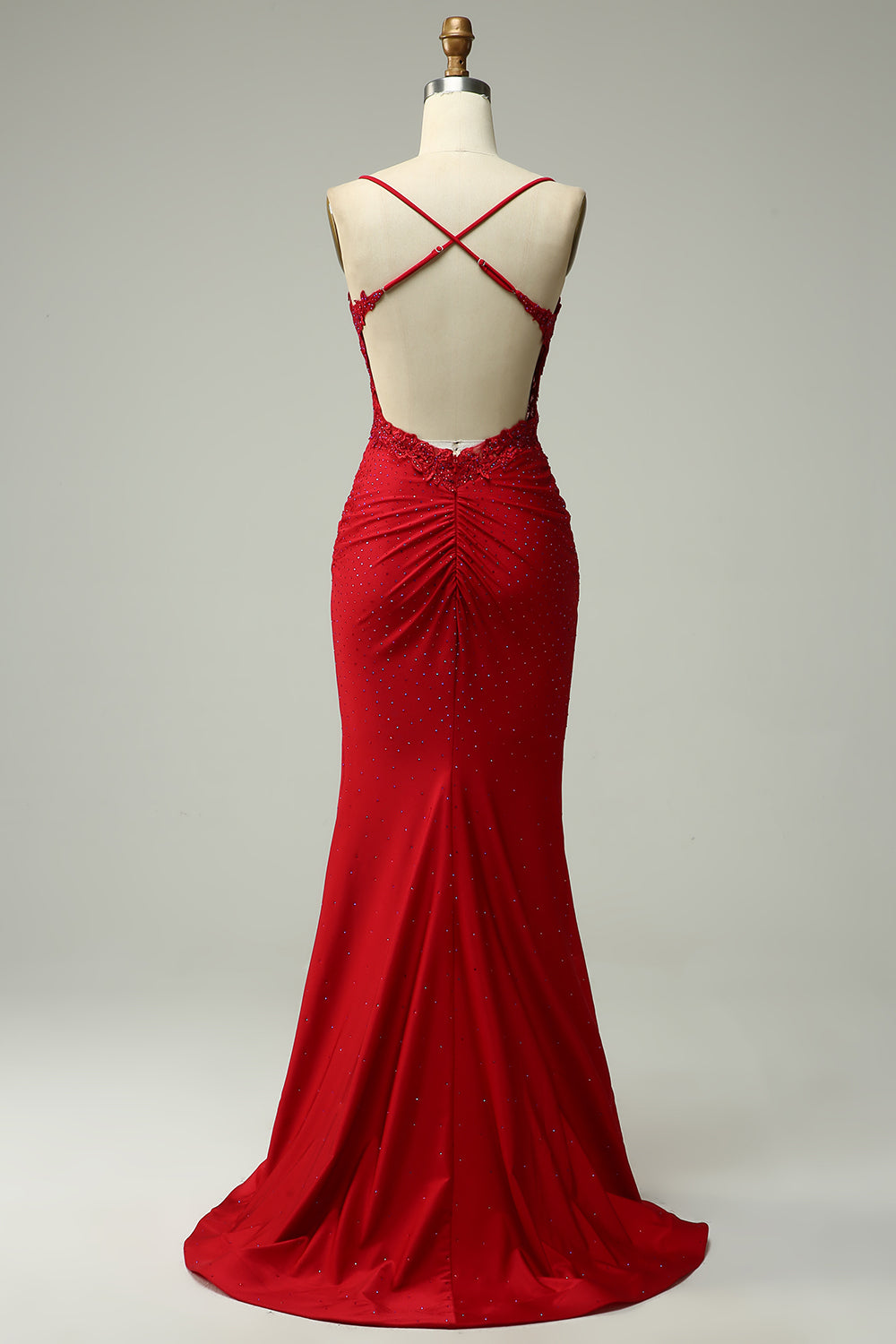 Mermaid Halter Dark Red Prom Dress with Appliques