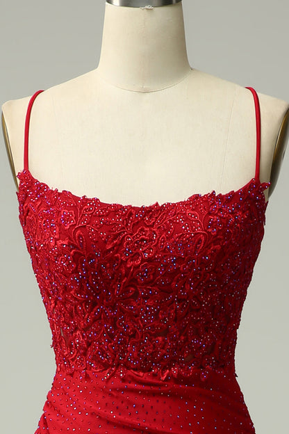 Mermaid Halter Dark Red Prom Dress with Appliques