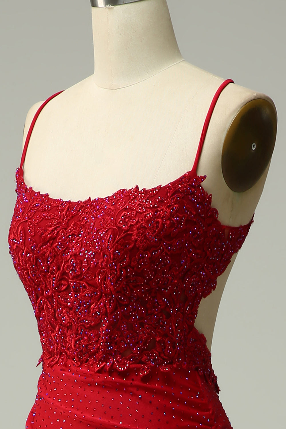 Mermaid Halter Dark Red Prom Dress with Appliques